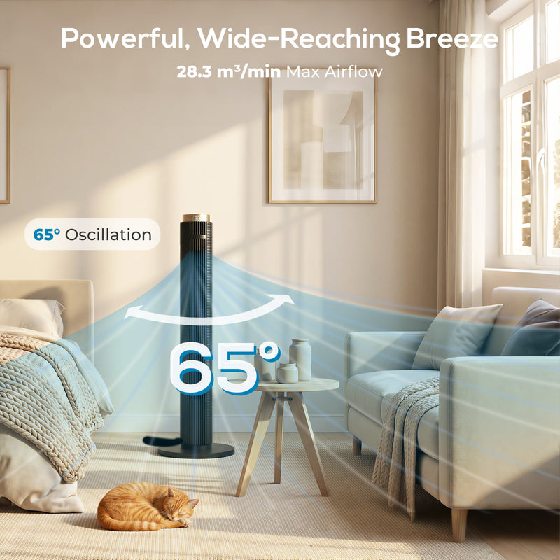 Tower Fan with Quiet Sleep Mode and Remote App Control for Bedrooms and Living Rooms Black AOSOM