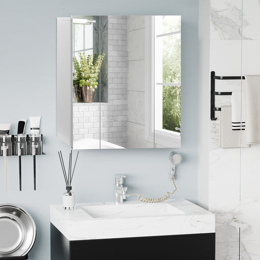 White Wall Mounted Bathroom Mirror Cabinet With Shelves For Toiletries Storage