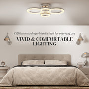 Modern LED Ceiling Light with 4 Ring Design and Adjustable Colour for Living Room Silver Tone AOSOM