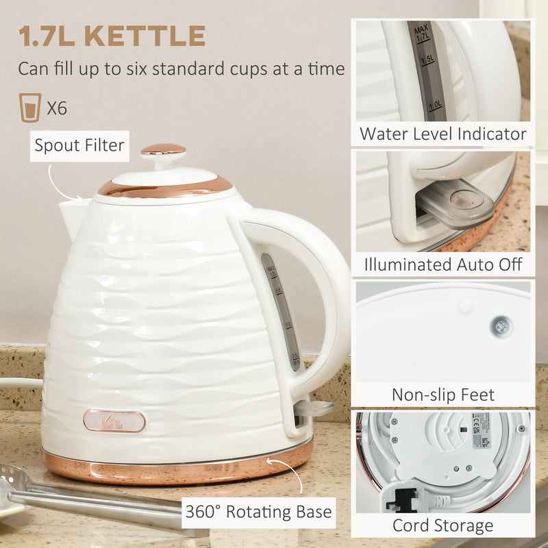 4 Slice Toaster and 1.7L Rapid Boil Kettle Set with Defrost and Reheat Functions Cream White