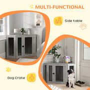 2 in 1 Dog Crate and Side Table with Soft Cushion Ideal for Medium Dogs Grey