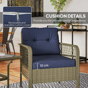 Charcoal Grey 3 Piece Rattan Bistro Set with Blue Cushions and Glass Table for Garden by Outsunny