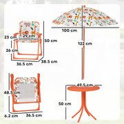 Kids Outdoor Picnic Table Set with Umbrella and 2 Folding Chairs for Garden Use Orange AOSOM