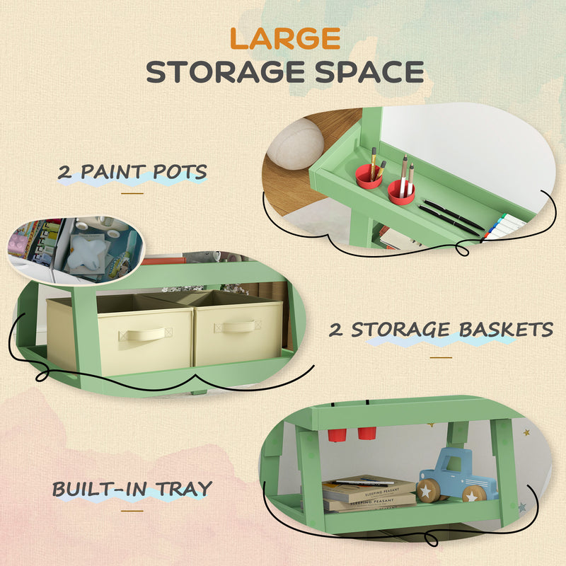 3 in 1 Kids Easel with Magnetic Whiteboard Chalkboard Paper Roll and Storage Baskets, Green