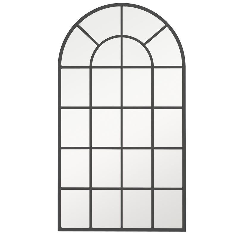 Arched Wall Mirror 110 x 62 cm for Bedroom or Bathroom with Window Style Frame Grey