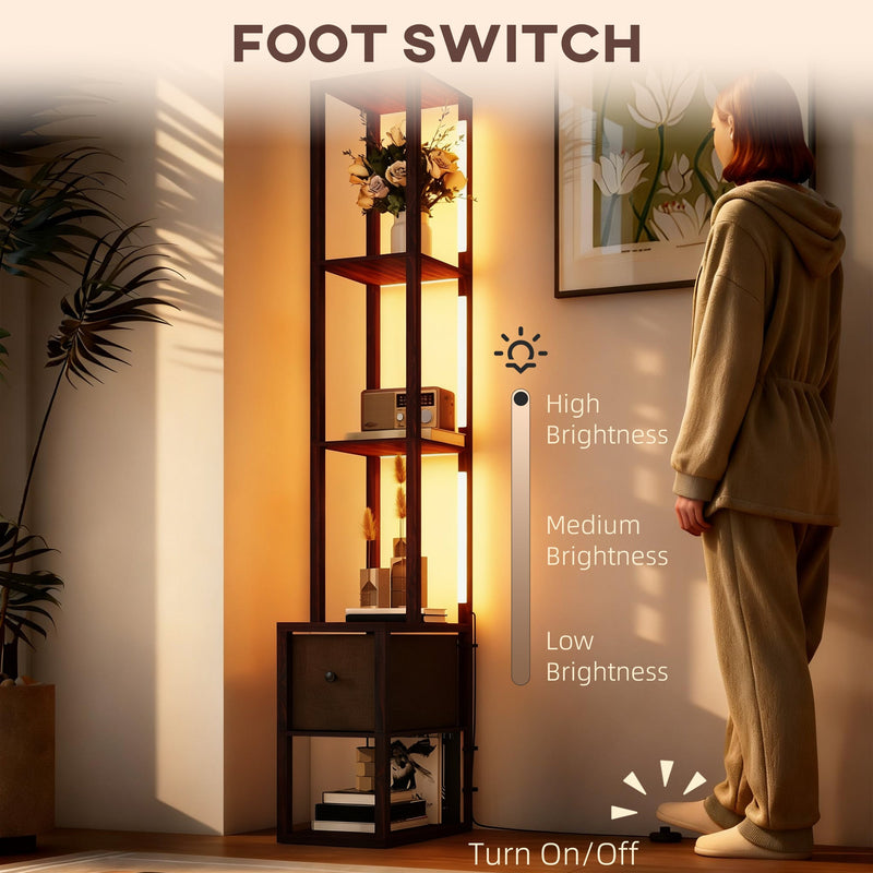 Floor Lamp with Shelves and Adjustable LED for Space Saving Storage