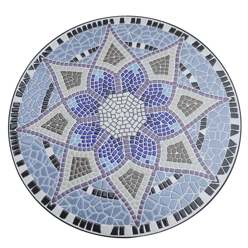 Small Round Mosaic Garden Side Table with 60cm Ceramic Top for Patio or Balcony