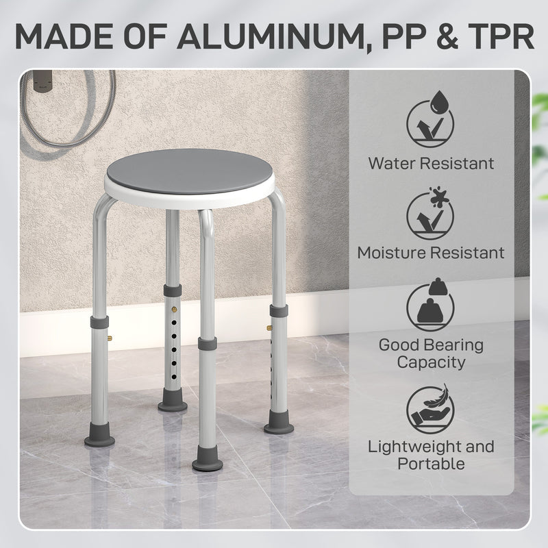 Height Adjustable Swivel Shower Chair With Non Slip Feet For Elderly And Disabled, Grey Homcom