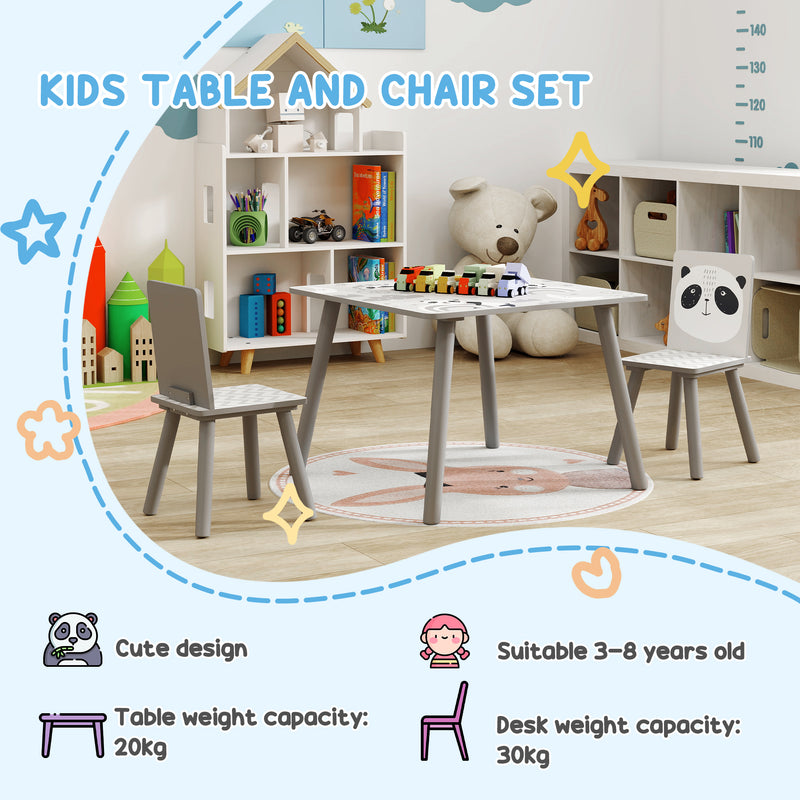 Grey Kids Table and Chair Set with 2 Chairs for Ages 3-8 Years by ZONEKIZ