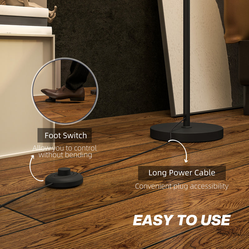 Modern White Floor Lamp with Linen Shade and Foot Switch for Living Room or Bedroom