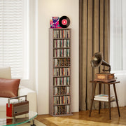 Narrow Wooden CD Storage Tower With Adjustable Shelves For Home Office Natural AOSOM