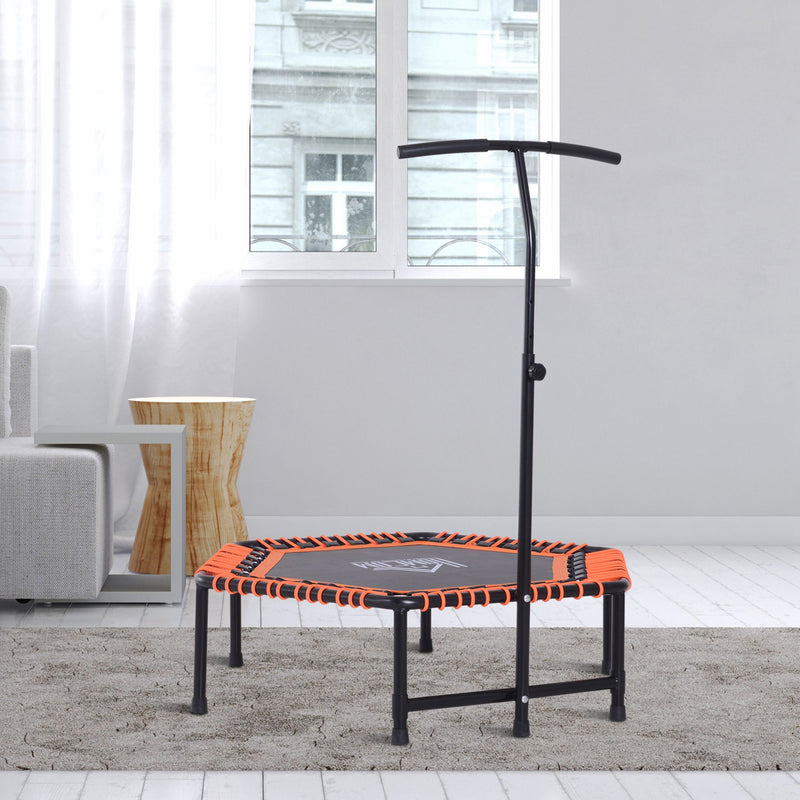 Adjustable Mini Fitness Trampoline With Handle Bar For Indoor Exercise Black Orange AOSOM
