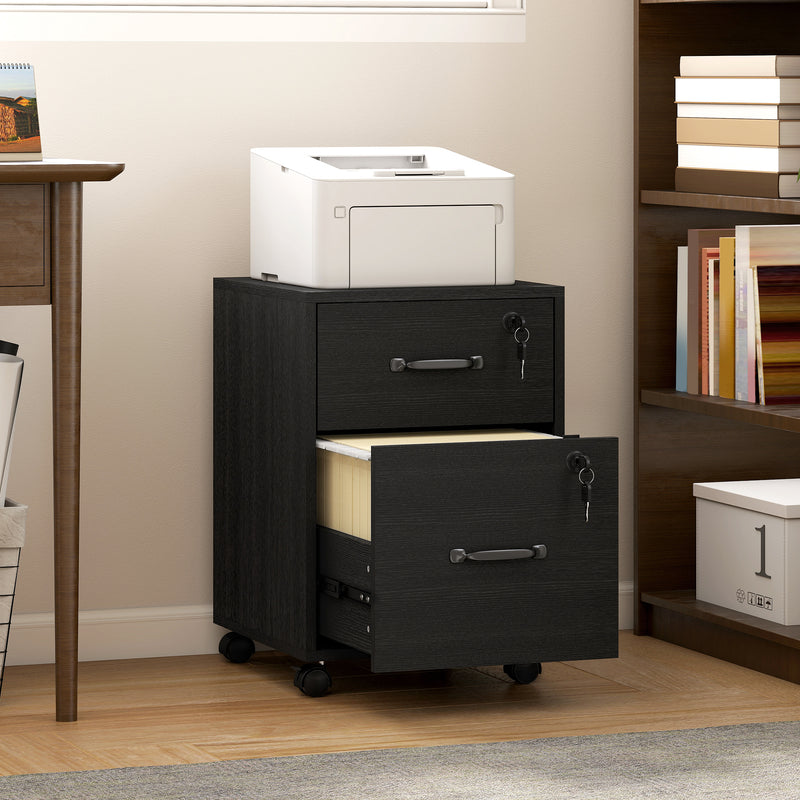 Mobile Filing Cabinet with Lockable Drawers and Hanging File Storage for Home Office Black AOSOM