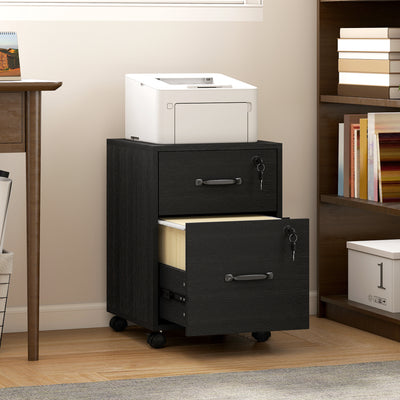 Mobile Filing Cabinet with Lockable Drawers and Hanging File Storage for Home Office Black AOSOM