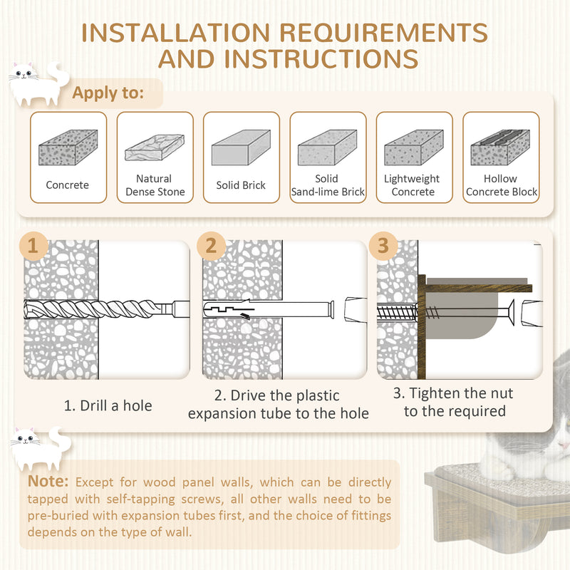 Wall Mounted Cat Tree Set with Scratching Posts and Perches for Play and Sleep Brown