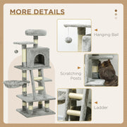 132cm Cat Tree Tower with Scratching Post Hammock and Toys for Indoor Cats Grey