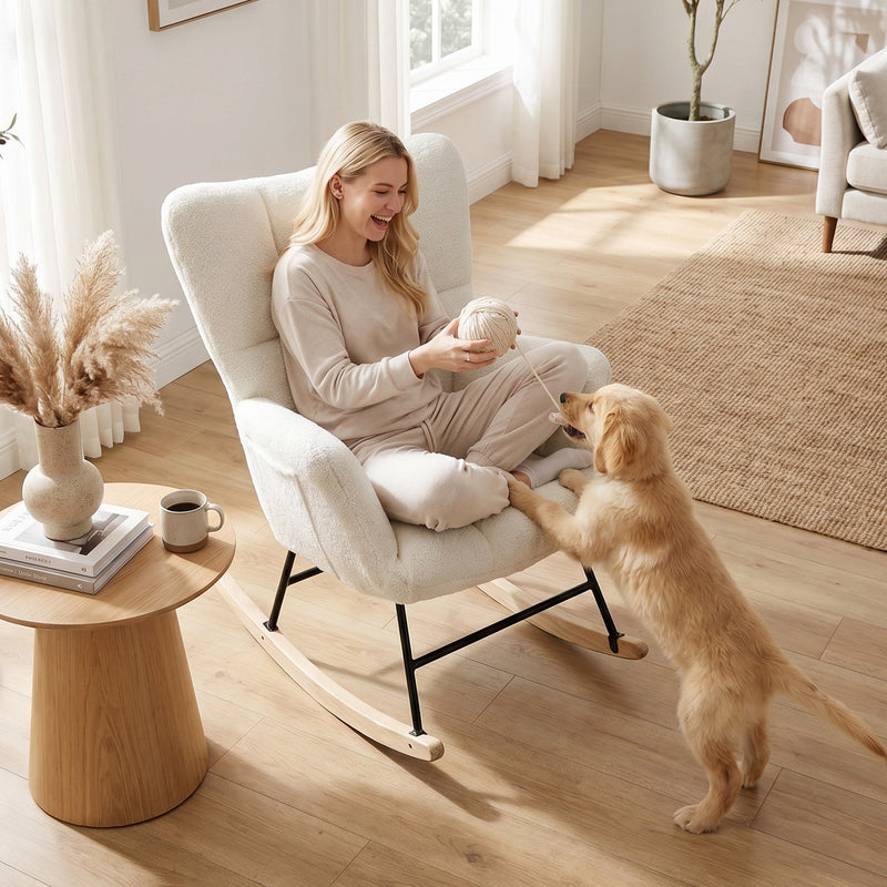 Rocking Chair for Relaxing with Soft Teddy Fleece and Supportive Foam