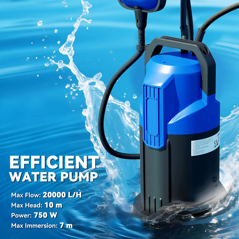 750W Submersible Water Pump for Dirty or Clean Water with Float Switch, Lightweight Black AOSOM