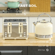 Cream Cordless Kettle and Toaster Set Polished Metal Stylish Kitchen Appliances by HOMCOM