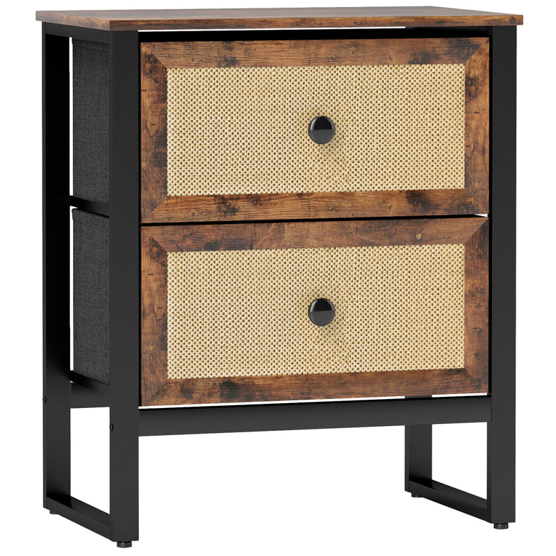 Brown Industrial Bedside Table With 2 Drawers by HOMCOM