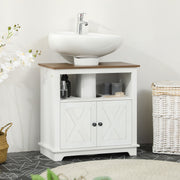 Under Sink Bathroom Cabinet with Double Doors and Open Shelf for Extra Storage White Brown AOSOM