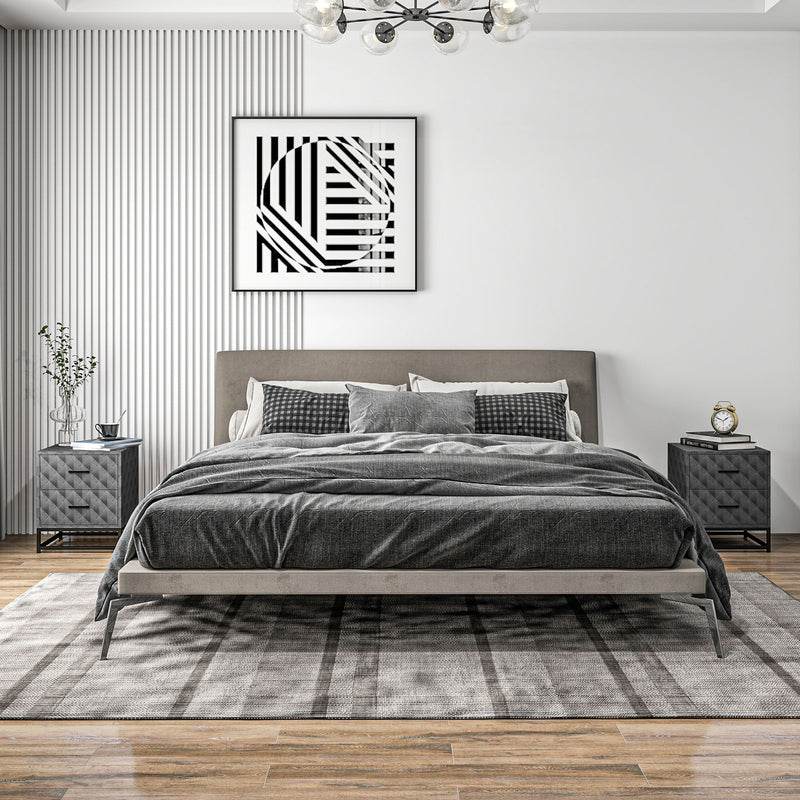 Set of 2 Grey Bedside Tables with 2 Drawers and Steel Legs for Bedroom or Living Room by HOMCOM