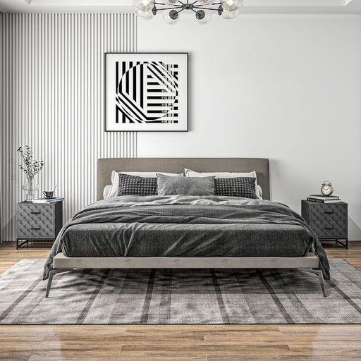 Set of 2 Grey Bedside Tables with 2 Drawers and Steel Legs for Bedroom or Living Room by HOMCOM