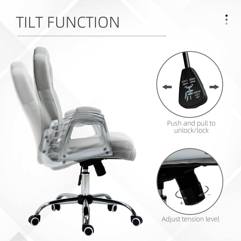 Velvet Feel Office Chair With Diamante Button Backrest For Home Or Desk Use, Grey