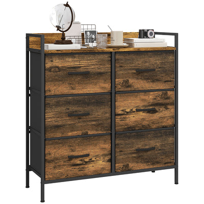 Rustic Storage Chest with Six Fabric Drawers Ideal for Bedroom or Hallway Rustic Brown