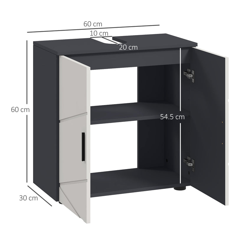 Under Sink Bathroom Cabinet with Shelf and Double Doors for Basin Storage Light Grey AOSOM
