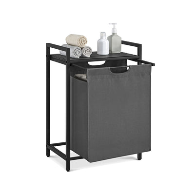 65L laundry basket with steel frame and shelf, front view