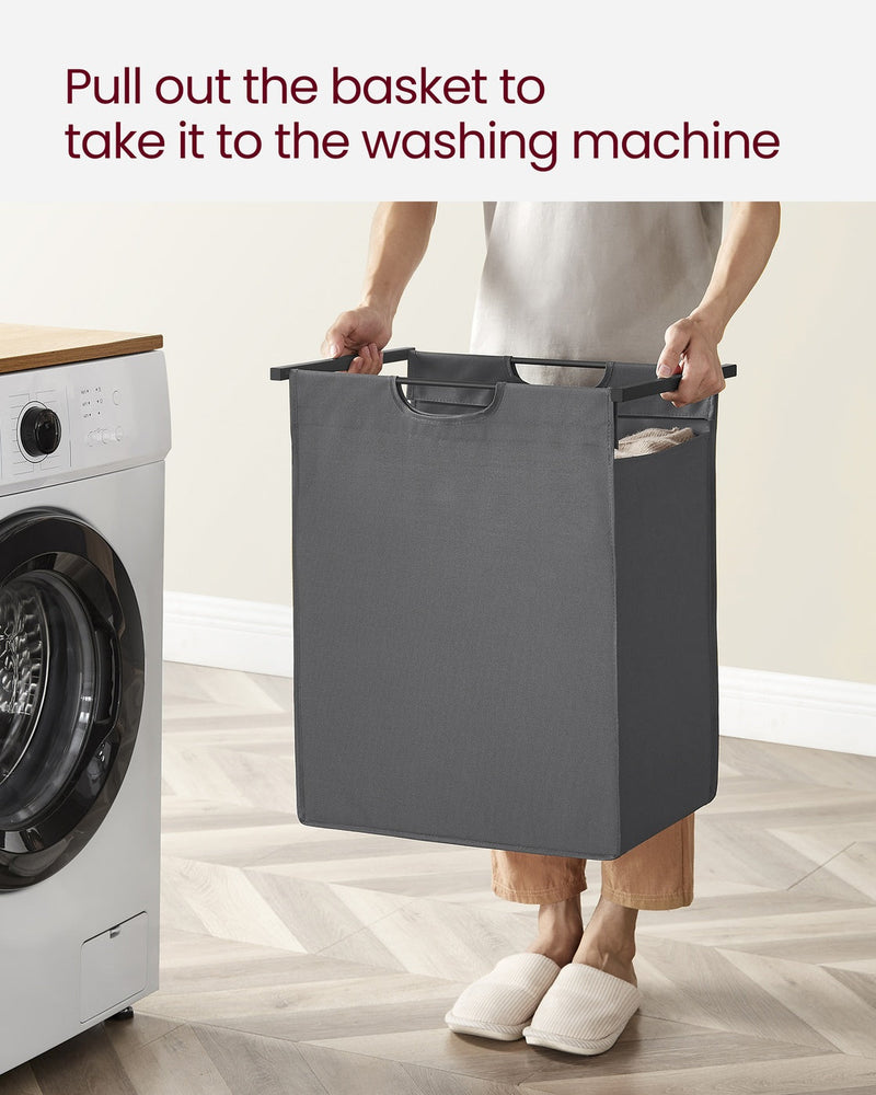 Laundry basket with liner filled with clothes