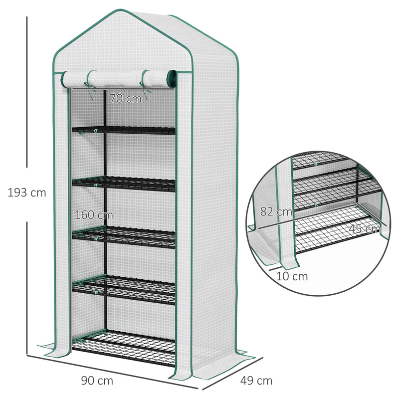 5 Tier Mini Greenhouse With Roll Up Door For Indoor Or Outdoor Use, White