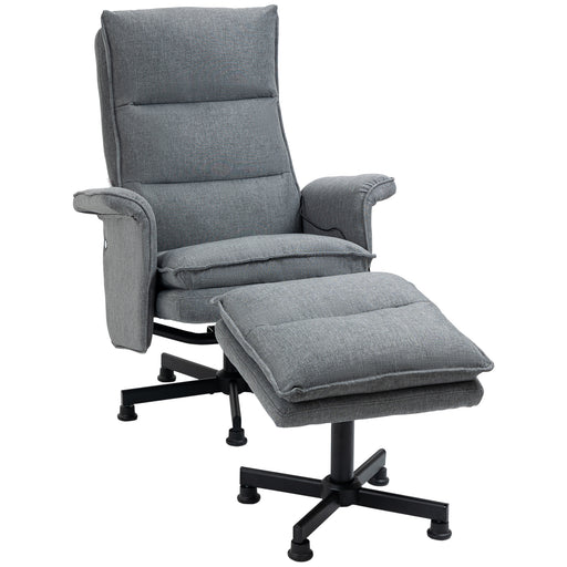 Swivel Recliner Massage Armchair With Footstool And Remote For Home Comfort Grey