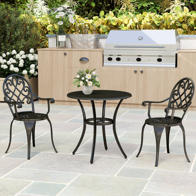 Three Piece Black Aluminium Garden Bistro Set Weather Resistant by Outsunny