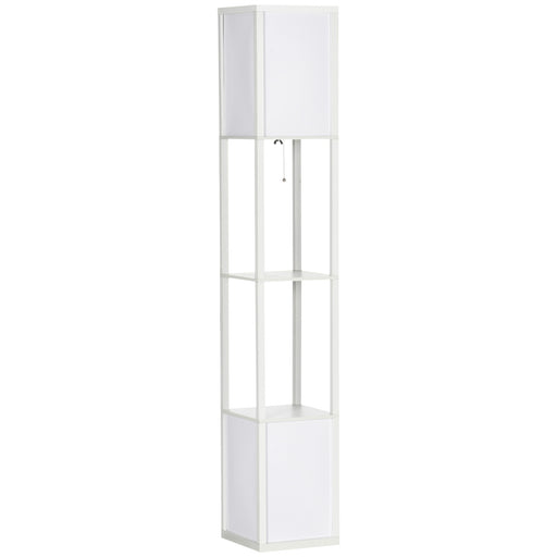 Tall Floor Lamp With 3 Tier Shelving Unit for Living Room or Bedroom Storage, White