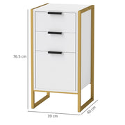 White Industrial 3 Drawer Chest of Drawers with Metal Frame for Bedroom and Living Room by HOMCOM