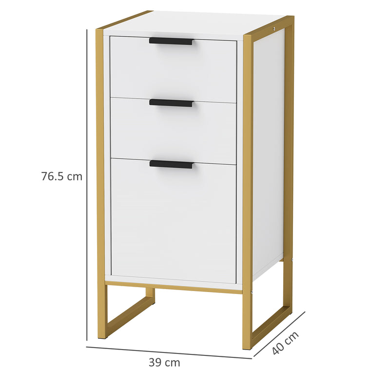 White Industrial 3 Drawer Chest of Drawers with Metal Frame for Bedroom and Living Room by HOMCOM