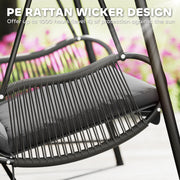 Dark Grey Rattan Hanging Swing Chair With Stand and Cushion for Garden and Balcony by Outsunny