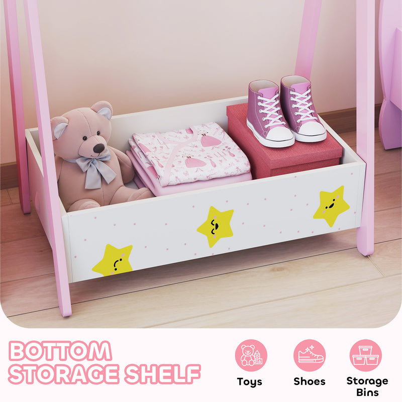 Kids Clothing Rail with Hangers and Storage Shelf Star Design for Bedroom Ages 3 to 6 Pink AOSOM