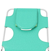 Green Foldable Sun Lounger Set of 2 with Reading Hole and Adjustable Backrest for Garden