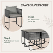 4 Seater Rattan Cube Garden Dining Set With Cushions and Wood Grain Table by Outsunny
