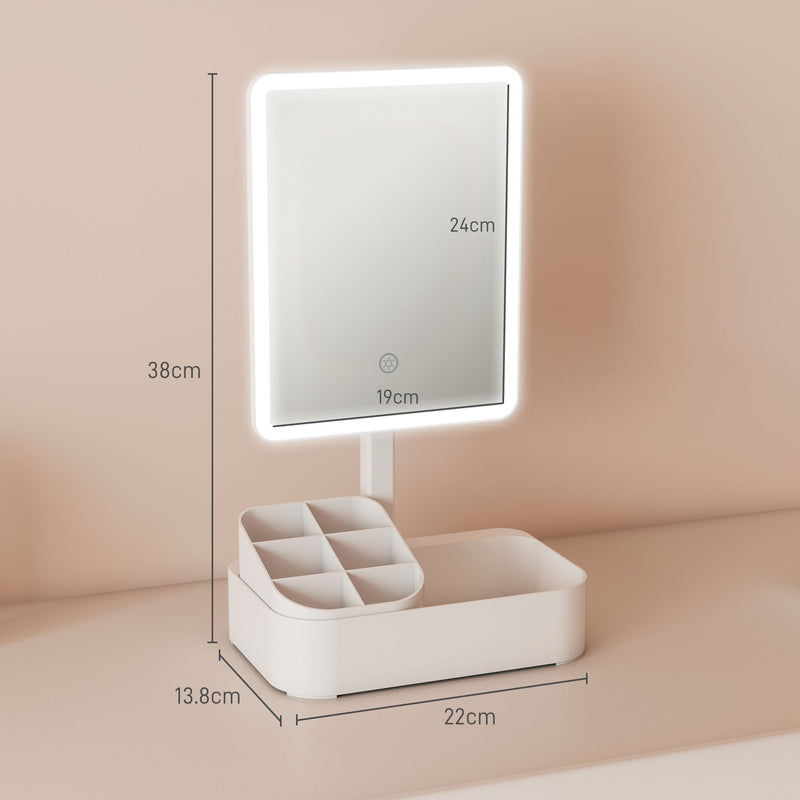 Rechargeable LED Makeup Vanity Mirror with Touch Controls and 180 Degree Rotation White AOSOM