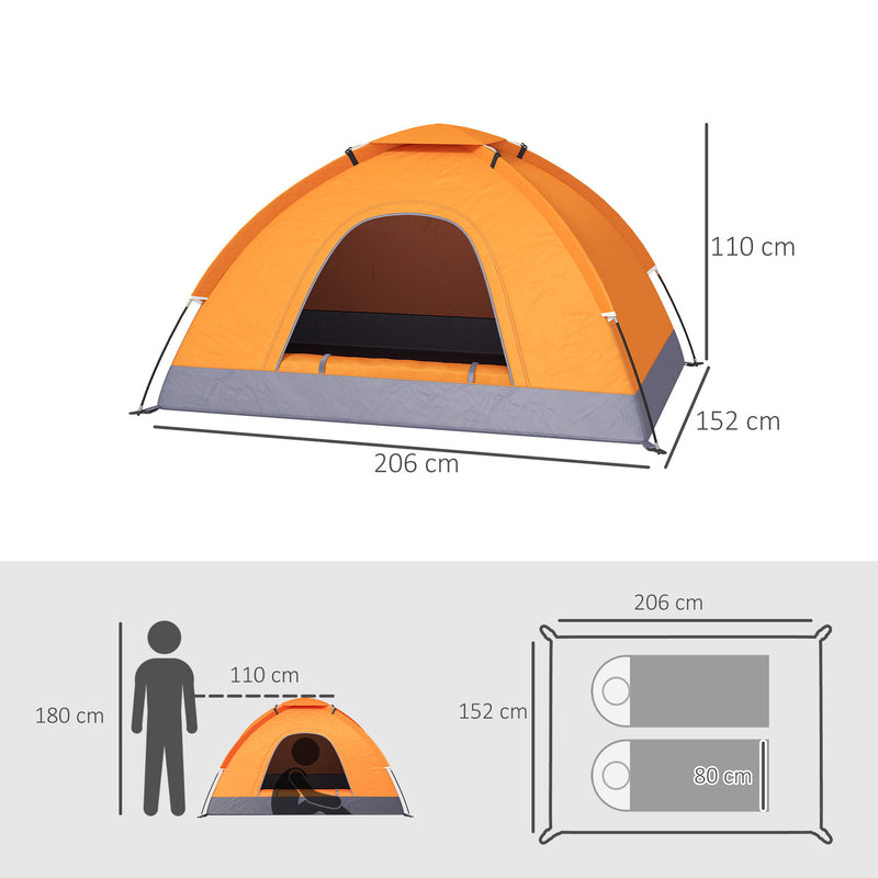 2 Person Camping Tent with Quick Setup and Mesh Windows for Fresh Air Orange