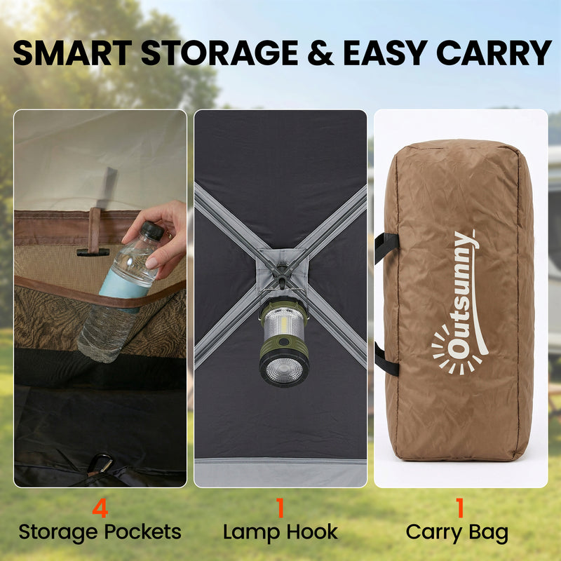Family Camping Tent with Quick 2 Room Setup and Skylights for Easy Outdoor Living Brown Khaki