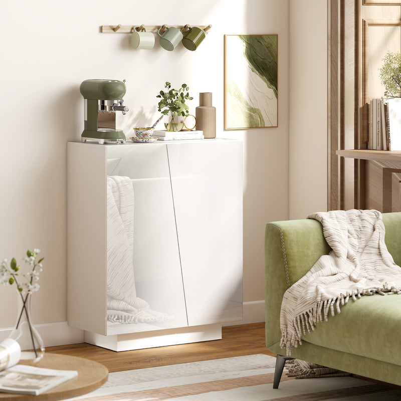 White Glossy Hallway Storage Cabinet with Adjustable Shelves for Shoes and Essentials, 70 x 40 x 88cm