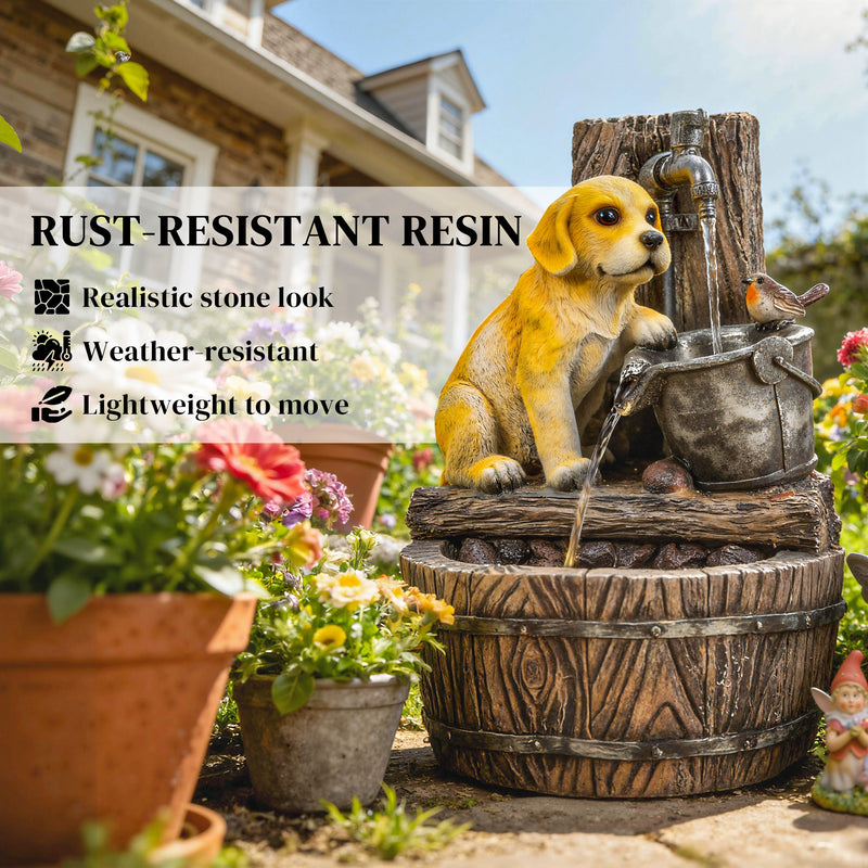 Garden Water Fountain with LED Lights for Calming Sounds and Relaxing Outdoor Spaces Rustic Brown AOSOM