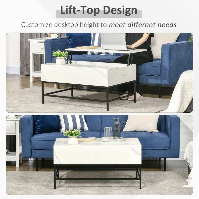 Lift Top Coffee Table with Hidden Storage Compartment for Living Room Organisation White