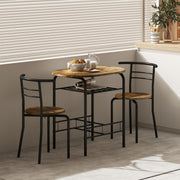 Three Piece Dining Table Set with Stools Space Saving Kitchen Furniture Rustic Brown