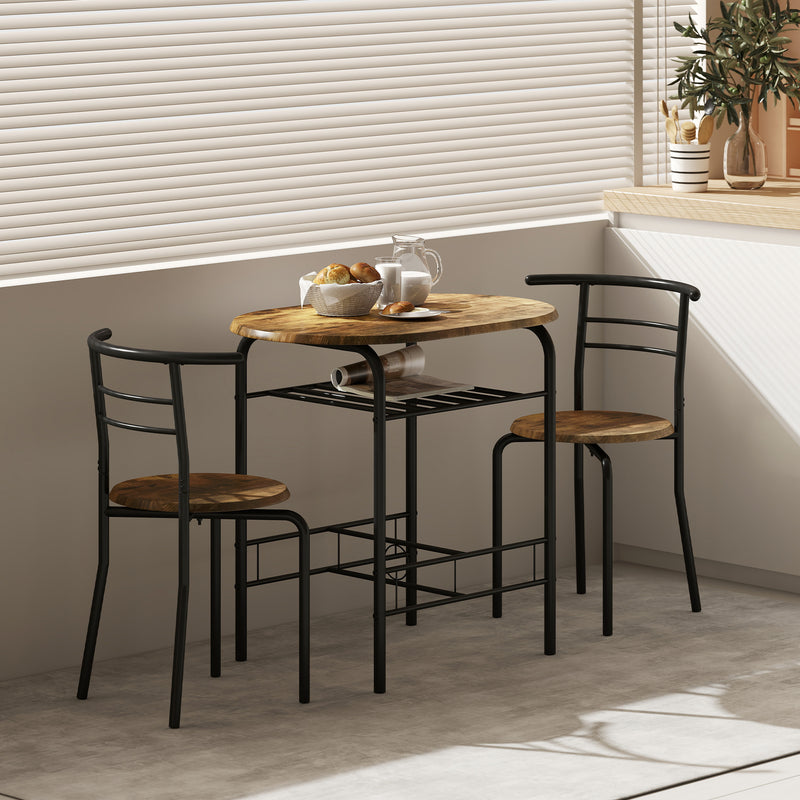 Three Piece Dining Table Set with Stools Space Saving Kitchen Furniture Rustic Brown